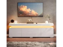 Móvel De Tv|Merax Móvel para TV de sala de estar - 150 x 35 x 43 cm - com 3 portas + LEDs + compartimentos de armazenamento - aglomerado - Branco