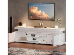 Móvel De Tv|Merax Móvel para TV de sala de estar - 150 x 35 x 43 cm - com 3 portas + LEDs + compartimentos de armazenamento - aglomerado - Branco