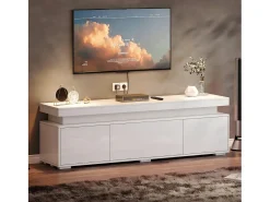 Móvel De Tv|Merax Móvel para TV de sala de estar - 150 x 35 x 43 cm - com 3 portas + LEDs + compartimentos de armazenamento - aglomerado - Branco