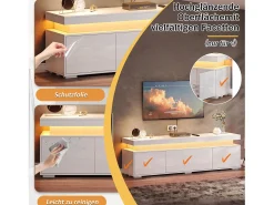 Móvel De Tv|Merax Móvel para TV de sala de estar - 150 x 35 x 43 cm - com 3 portas + LEDs + compartimentos de armazenamento - aglomerado - Branco