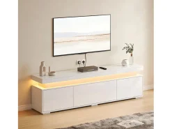 Móvel De Tv|Merax Móvel para TV de sala de estar - 150 x 35 x 43 cm - com 3 portas + LEDs + compartimentos de armazenamento - aglomerado - Branco