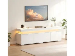 Móvel De Tv|Merax Móvel para TV de sala de estar - 150 x 35 x 43 cm - com 3 portas + LEDs + compartimentos de armazenamento - aglomerado - Branco