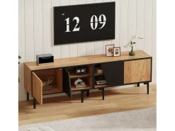 Móvel De Tv*Merax Móvel para TV de sala de estar, 160 x 36,5 x 45 cm - com 4 portas - tampo baixo com 7 pés - aglomerado - cor natural Natural claro