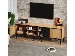 Móvel De Tv*Merax Móvel para TV de sala de estar, 160 x 36,5 x 45 cm - com 4 portas - tampo baixo com 7 pés - aglomerado - cor natural Natural claro