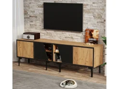 Móvel De Tv*Merax Móvel para TV de sala de estar, 160 x 36,5 x 45 cm - com 4 portas - tampo baixo com 7 pés - aglomerado - cor natural Natural claro