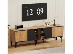 Móvel De Tv*Merax Móvel para TV de sala de estar, 160 x 36,5 x 45 cm - com 4 portas - tampo baixo com 7 pés - aglomerado - cor natural Natural claro