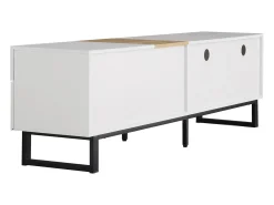 Móvel para TV de sala de estar com 2 portas, 2 gavetas e 2 compartimentos, com pés de metal, e madeira.^ Móvel De Tv