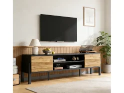 Móvel De Tv*Merax Móvel para TV de sala de estar - 175 x 39,5 x 53 cm - com 2 portas + espaço de armazenamento aberto - para TVs de até 70 polegadas - aglomerado - Preto