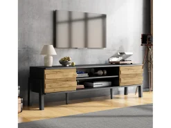 Móvel De Tv*Merax Móvel para TV de sala de estar - 175 x 39,5 x 53 cm - com 2 portas + espaço de armazenamento aberto - para TVs de até 70 polegadas - aglomerado - Preto