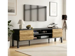 Móvel De Tv*Merax Móvel para TV de sala de estar - 175 x 39,5 x 53 cm - com 2 portas + espaço de armazenamento aberto - para TVs de até 70 polegadas - aglomerado - Preto