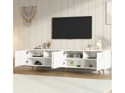 Móvel De Tv*Merax Móvel para TV de sala de estar - 190 x 40 x 51,5 cm - com 4 portas - 6 pés de metal - para TVs de 85 polegadas - aglomerado - Branco