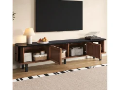 Móvel De Tv|Hauss Spole Móvel para TV de 190x35x45 cm com 2 portas de correr e 2 portas de ecrã - Cor: Madeira escura e preto Natural escuro