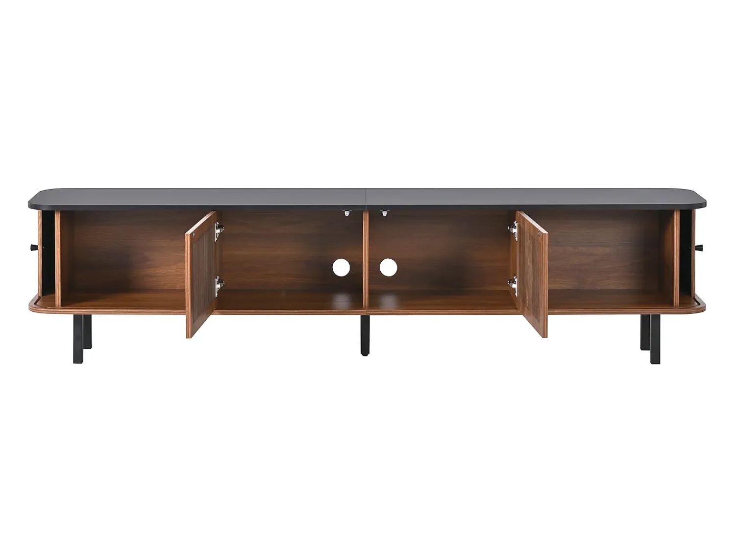 Móvel De Tv|Hauss Spole Móvel para TV de 190x35x45 cm com 2 portas de correr e 2 portas de ecrã - Cor: Madeira escura e preto Natural escuro