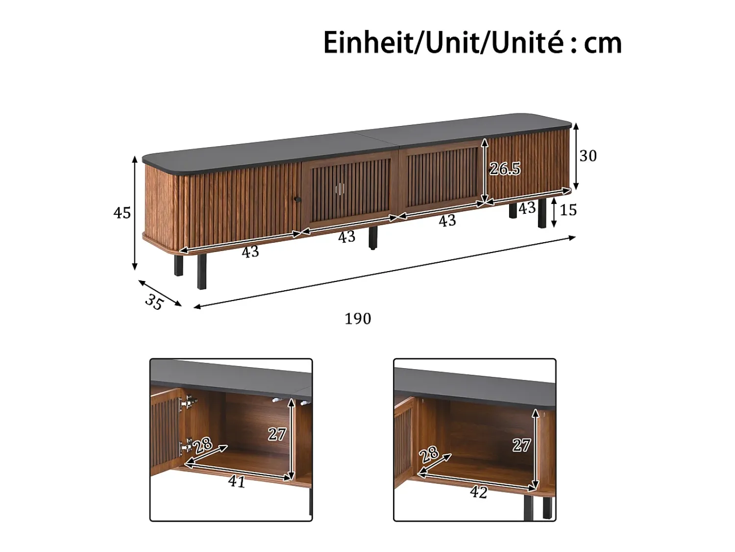 Móvel De Tv|Hauss Spole Móvel para TV de 190x35x45 cm com 2 portas de correr e 2 portas de ecrã - Cor: Madeira escura e preto Natural escuro