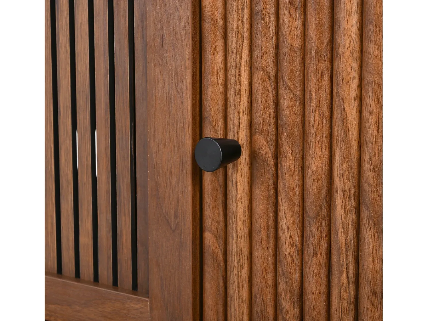 Móvel De Tv|Hauss Spole Móvel para TV de 190x35x45 cm com 2 portas de correr e 2 portas de ecrã - Cor: Madeira escura e preto Natural escuro