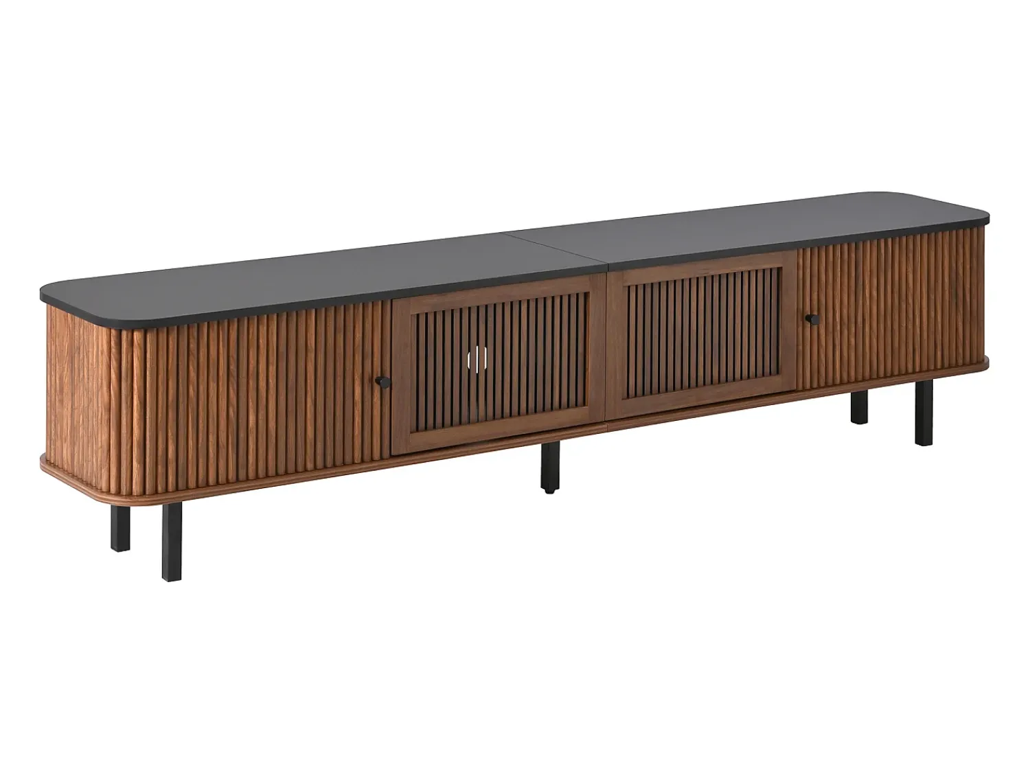 Móvel De Tv|Hauss Spole Móvel para TV de 190x35x45 cm com 2 portas de correr e 2 portas de ecrã - Cor: Madeira escura e preto Natural escuro