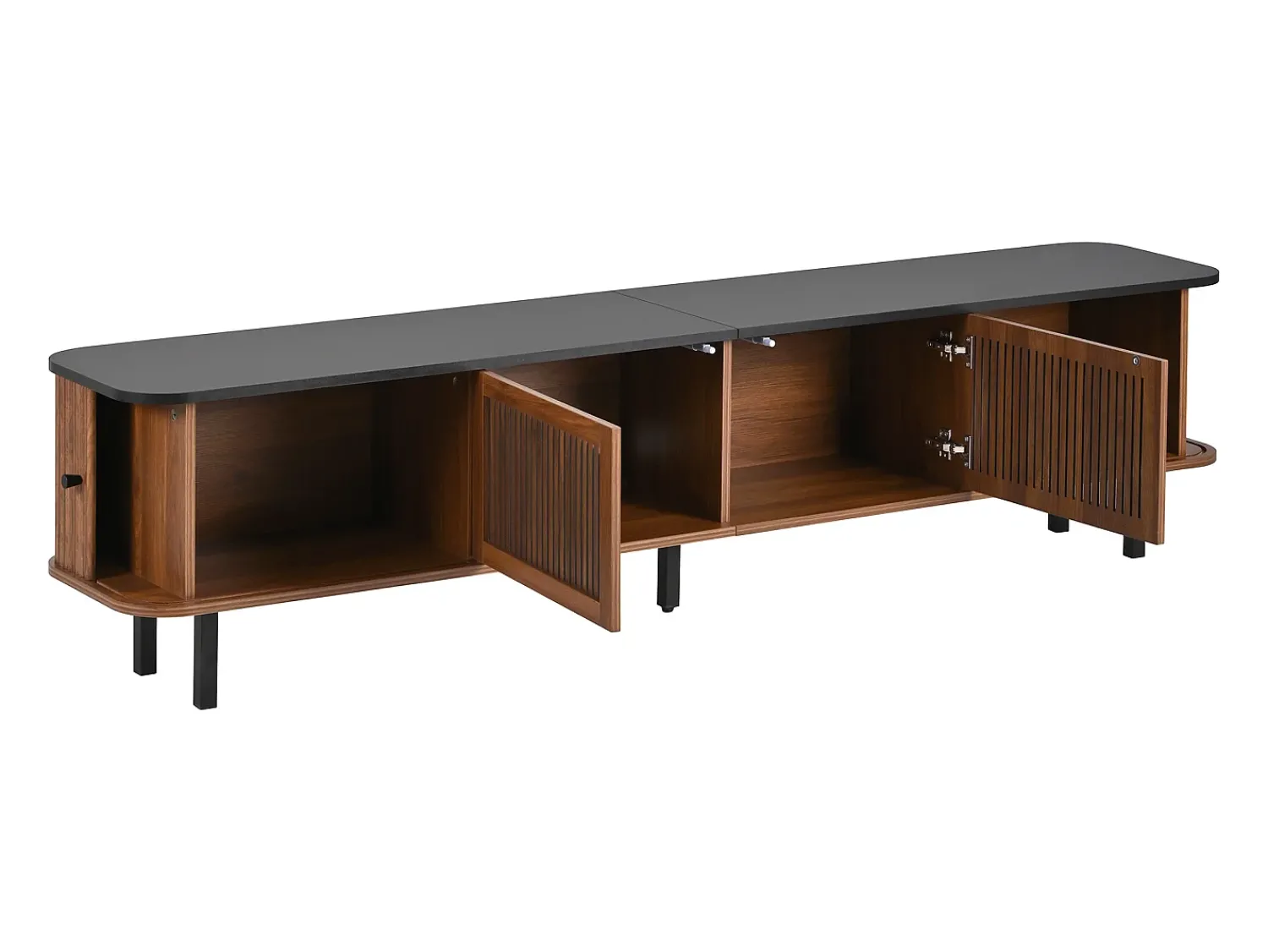 Móvel De Tv|Hauss Spole Móvel para TV de 190x35x45 cm com 2 portas de correr e 2 portas de ecrã - Cor: Madeira escura e preto Natural escuro