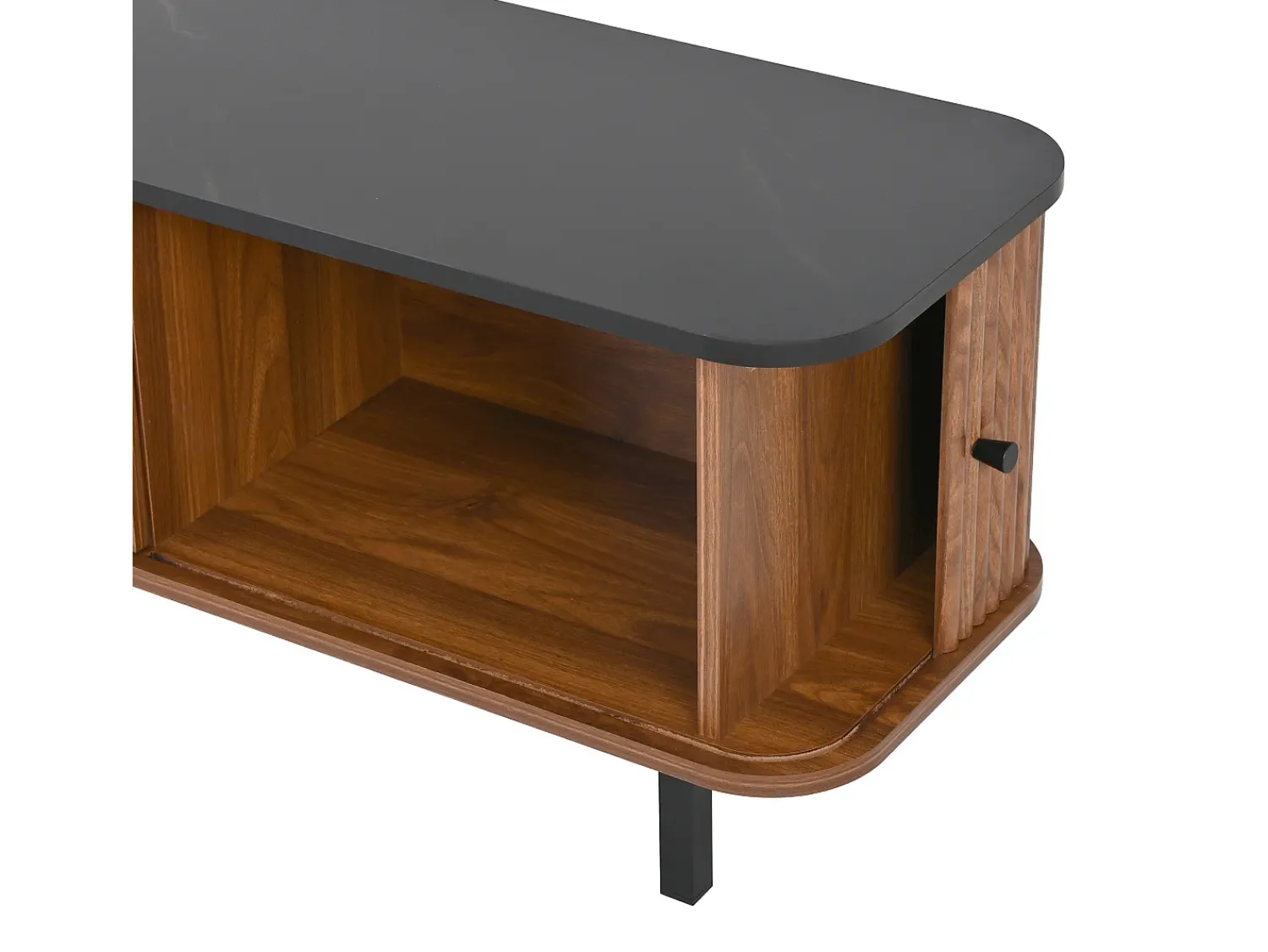 Móvel De Tv|Hauss Spole Móvel para TV de 190x35x45 cm com 2 portas de correr e 2 portas de ecrã - Cor: Madeira escura e preto Natural escuro