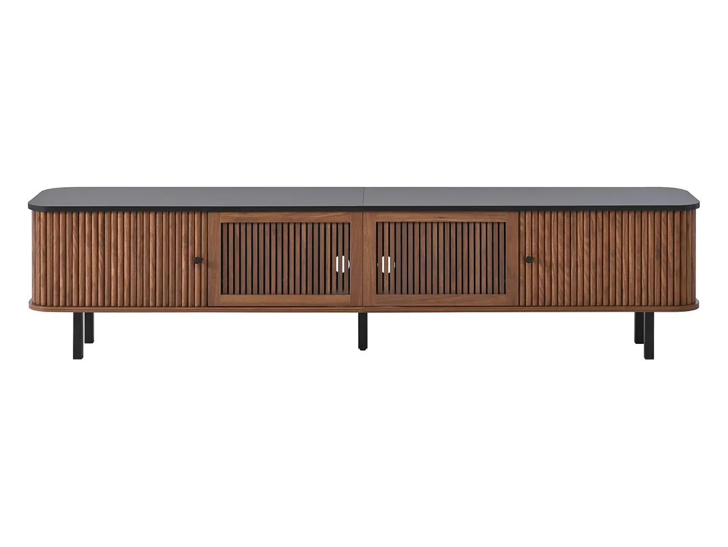 Móvel De Tv|Hauss Spole Móvel para TV de 190x35x45 cm com 2 portas de correr e 2 portas de ecrã - Cor: Madeira escura e preto Natural escuro