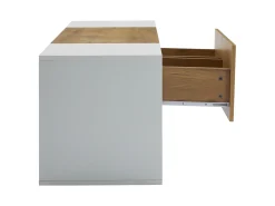 Hauss Spole Móvel para TV de 160x40x42cm com 2 gavetas e 2 prateleiras em vidro, LED incluído, estrutura em madeira com detalhes em branco.^ Móvel De Tv