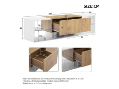 Hauss Spole Móvel para TV de 160x40x42cm com 2 gavetas e 2 prateleiras em vidro, LED incluído, estrutura em madeira com detalhes em branco.^ Móvel De Tv