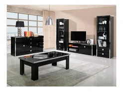 Meublorama Móvel para TV design, 150cm na cor preta brilhante com acabamentos cromados coleção LYON.^ Móvel De Tv