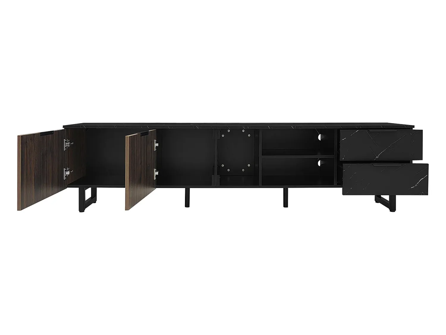 Sale Móvel para TV, efeito mármore , iluminação LED, duas portas, duas gavetas, MDF, 200 x 38 x 50 cm Preto