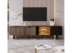 Sale Móvel para TV, efeito mármore , iluminação LED, duas portas, duas gavetas, MDF, 200 x 38 x 50 cm Preto