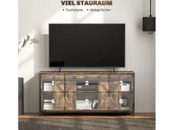 Móvel para TV em estilo industrial com 2 portas de correr e prateleiras ajustáveis, cor marrom.^ Móvel De Tv