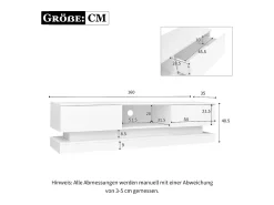 Móvel De Tv*Hauss Spole Móvel para TV em lacado brilhante com iluminação LED e 2 gavetas, 160 x 35 x 40,5 cm Branco