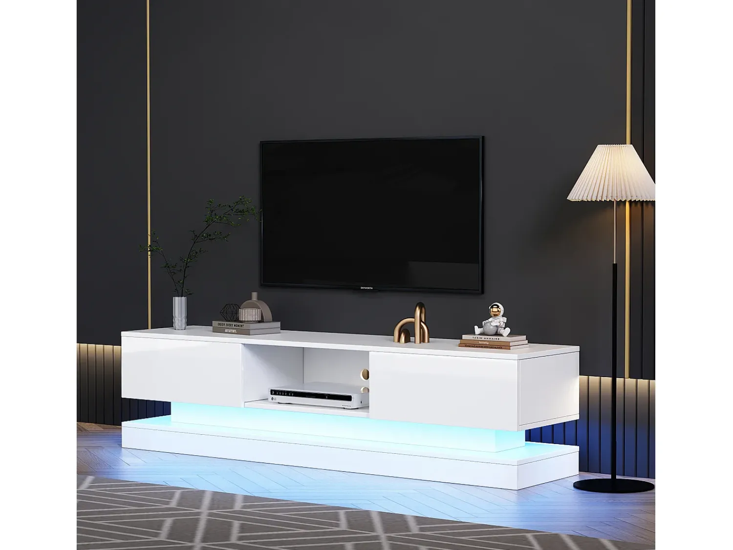 Móvel De Tv*Hauss Spole Móvel para TV em lacado brilhante com iluminação LED e 2 gavetas, 160 x 35 x 40,5 cm Branco