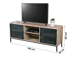 Móvel De Tv*Meublorama Móvel para TV em madeira com grade de metal preto com dois nichos - dimensões 150x40xH60cm. Castanho