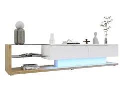 Móvel para TV em madeira e brilhante com iluminação LED. Combina o estilo rústico com um design moderno.^ Móvel De Tv
