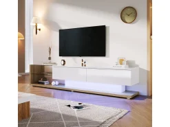 Móvel para TV em madeira e brilhante com iluminação LED. Combina o estilo rústico com um design moderno.^ Móvel De Tv