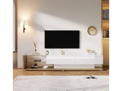 Móvel para TV em madeira e brilhante com iluminação LED. Combina o estilo rústico com um design moderno.^ Móvel De Tv