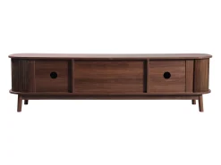 Móvel De Tv* Móvel para TV em madeira maciça com 2 portas e 2 gavetas, 170 x 39,5 x 46 cm, com laterais em rattan. Castanho