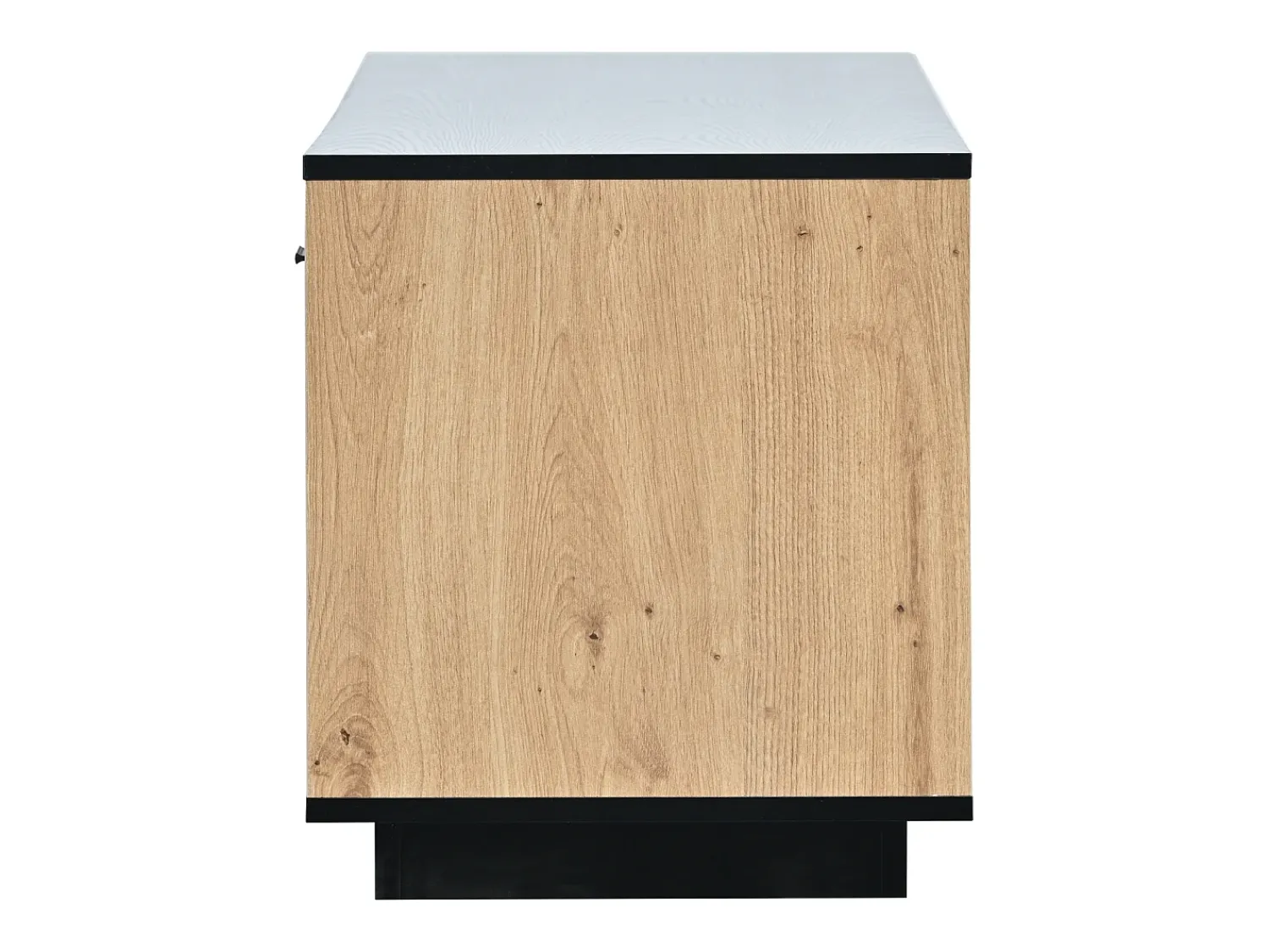 Móvel De Tv* Móvel para TV em madeira preta e natural, com 3 portas, 2 compartimentos abertos e 1 gaveta, com LED. Preto