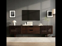 Móvel De Tv|Merax Móvel para TV em nogueira escura - 180 x 40 x 45 cm - com 2 gavetas + 2 portas - para TVs de 75 polegadas - MDF Castanho