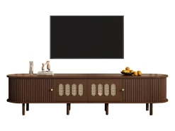 Merax Móvel para TV em nogueira escura - 180 x 40 x 40 cm - design em rattan - com porta + 2 gavetas - MDF - marrom^ Móvel De Tv
