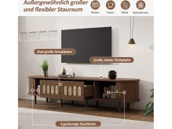 Merax Móvel para TV em nogueira escura - 180 x 40 x 40 cm - design em rattan - com porta + 2 gavetas - MDF - marrom^ Móvel De Tv