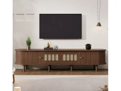 Merax Móvel para TV em nogueira escura - 180 x 40 x 40 cm - design em rattan - com porta + 2 gavetas - MDF - marrom^ Móvel De Tv
