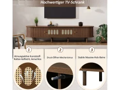 Merax Móvel para TV em nogueira escura - 180 x 40 x 40 cm - design em rattan - com porta + 2 gavetas - MDF - marrom^ Móvel De Tv