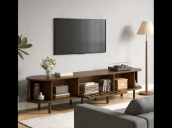 New Merax Móvel para TV em nogueira escura - 180 x 40 x 40 cm - design em rattan - com 3 portas - MDF - Castanho