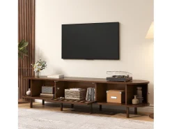 New Merax Móvel para TV em nogueira escura - 180 x 40 x 40 cm - design em rattan - com 3 portas - MDF - Castanho