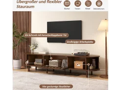 New Merax Móvel para TV em nogueira escura - 180 x 40 x 40 cm - design em rattan - com 3 portas - MDF - Castanho