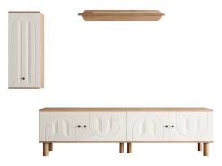 Móvel De Tv*Hauss Spole Móvel para TV, espaço de arrumação e prateleiras de parede para sala de estar, com 5 portas, e natural. Branco