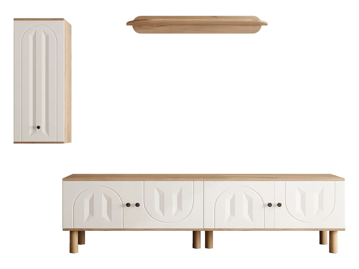 Móvel De Tv*Hauss Spole Móvel para TV, espaço de arrumação e prateleiras de parede para sala de estar, com 5 portas, e natural. Branco