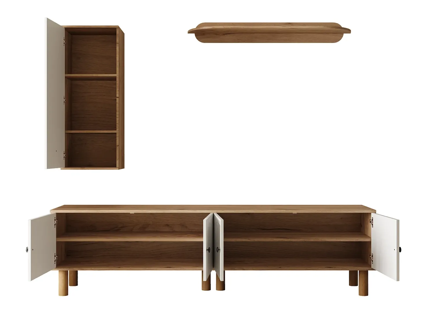 Móvel De Tv*Hauss Spole Móvel para TV, espaço de arrumação e prateleiras de parede para sala de estar, com 5 portas, e natural. Branco