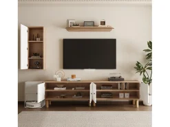 Móvel De Tv*Hauss Spole Móvel para TV, espaço de arrumação e prateleiras de parede para sala de estar, com 5 portas, e natural. Branco