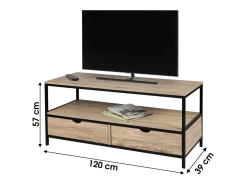 Meublorama Móvel para TV estilo clássico com 2 gavetas nas cores carvalho claro e preto - dimensões 120x39xH57cm^ Móvel De Tv